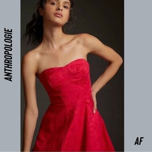 ANTHROPOLOGIE FLORAL SWEETHEART MIDI DRESS IN RED NEW SIZE 2 - Picture 1 of 8